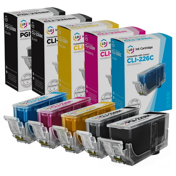 LD Compatible Ink Cartridge Replacements for Canon PGI-225 & CLI-226 (1 Pigment Black, 1 Dye Black, 1 Cyan, 1 Magenta, 1 Yellow, 5-Pack)
