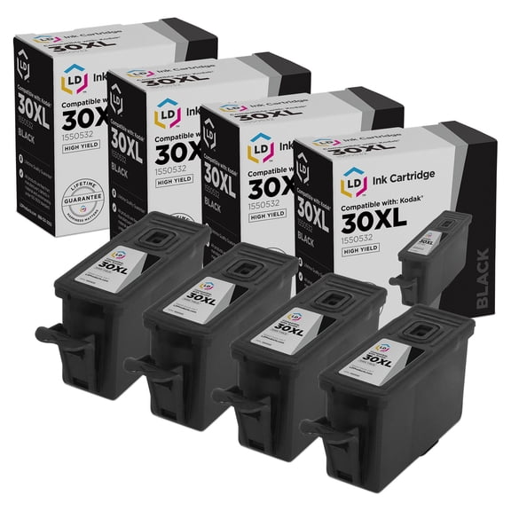 LD Compatible Ink Replacement for Kodak 30XL 1550532 HY (Black, 4-Pack)