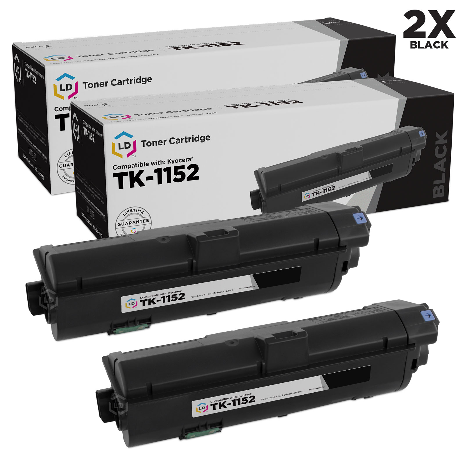 LD Compatible Kyocera TK1152 (1T02RV0US0) Pack of 2 Black Laser Toner