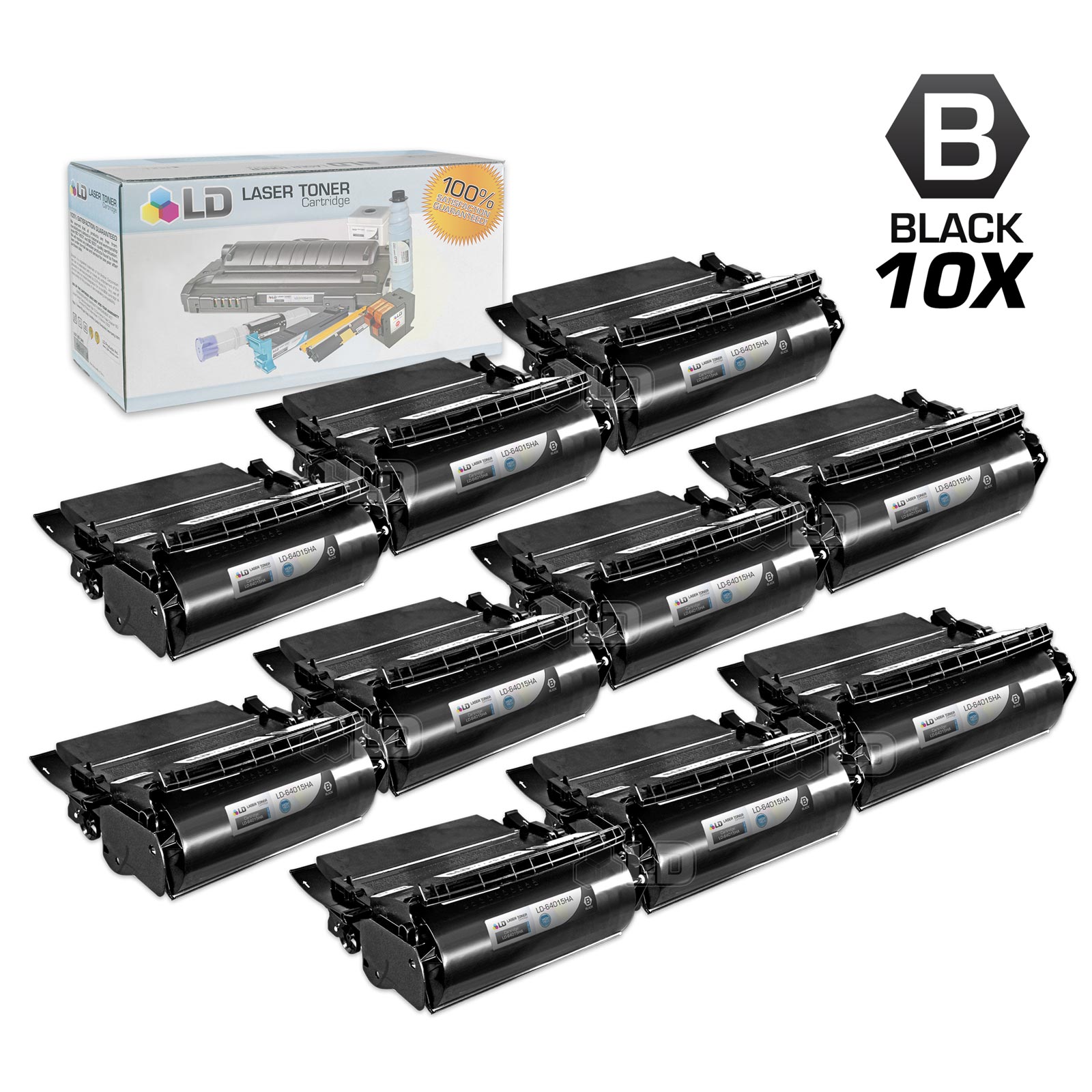 LD Compatible Lexmark 64015HA Set of 10 Black Laser Toner Cartridges for use in the T644tn, T642dtn, T640, T642tn, T640dtn, T644dn, T640tn, T644n, T642dn, T642n, T640dn, T644, T640n, T644dtn, T642 - image 1 of 1