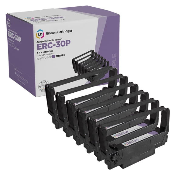 LD Compatible Replacement 6PK ERC-30P Purple Ribbon for Epson ERC30 M119B M119D IT-U375 TM-200 TM260