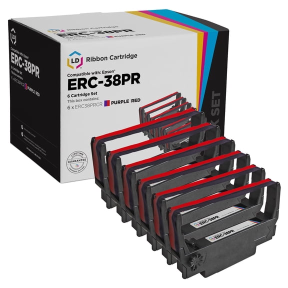 LD Compatible Replacement 6 Pack ERC-38P Purple & Red Ribbon for Epson ERC-38 TM-300A TM-300B