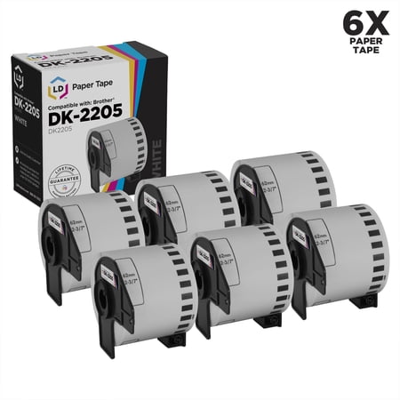 LD Compatible Paper Tape Replacement for DK-2205 2.4 in x 100 ft (White, 6-Pack)