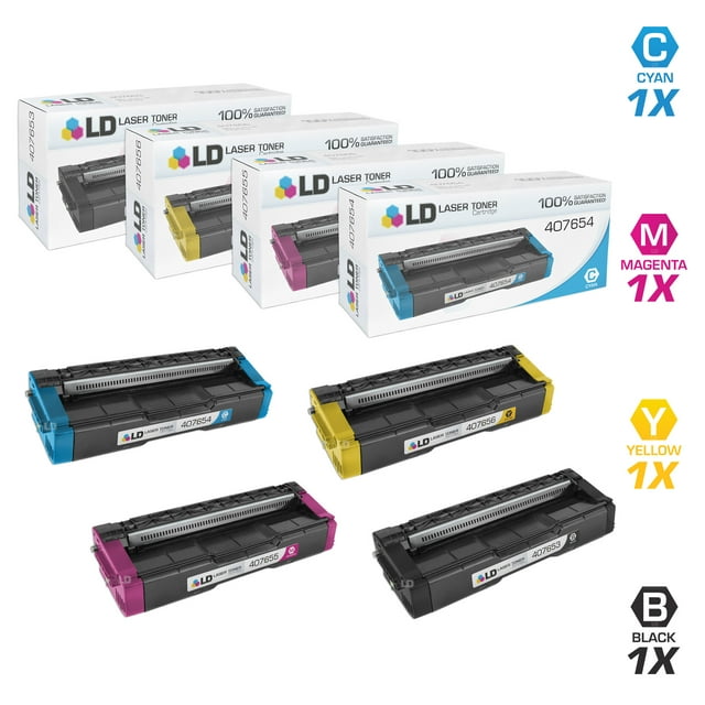 LD Compatible Replacement for Ricoh SP C252HA Toner Cartridge Set: 407653 Black, 407654 Cyan, 407655 Magenta, 407656 Yellow for SPC252DN, SPC252SF, C252DN, C252SF, C262DNw, C262SFNw