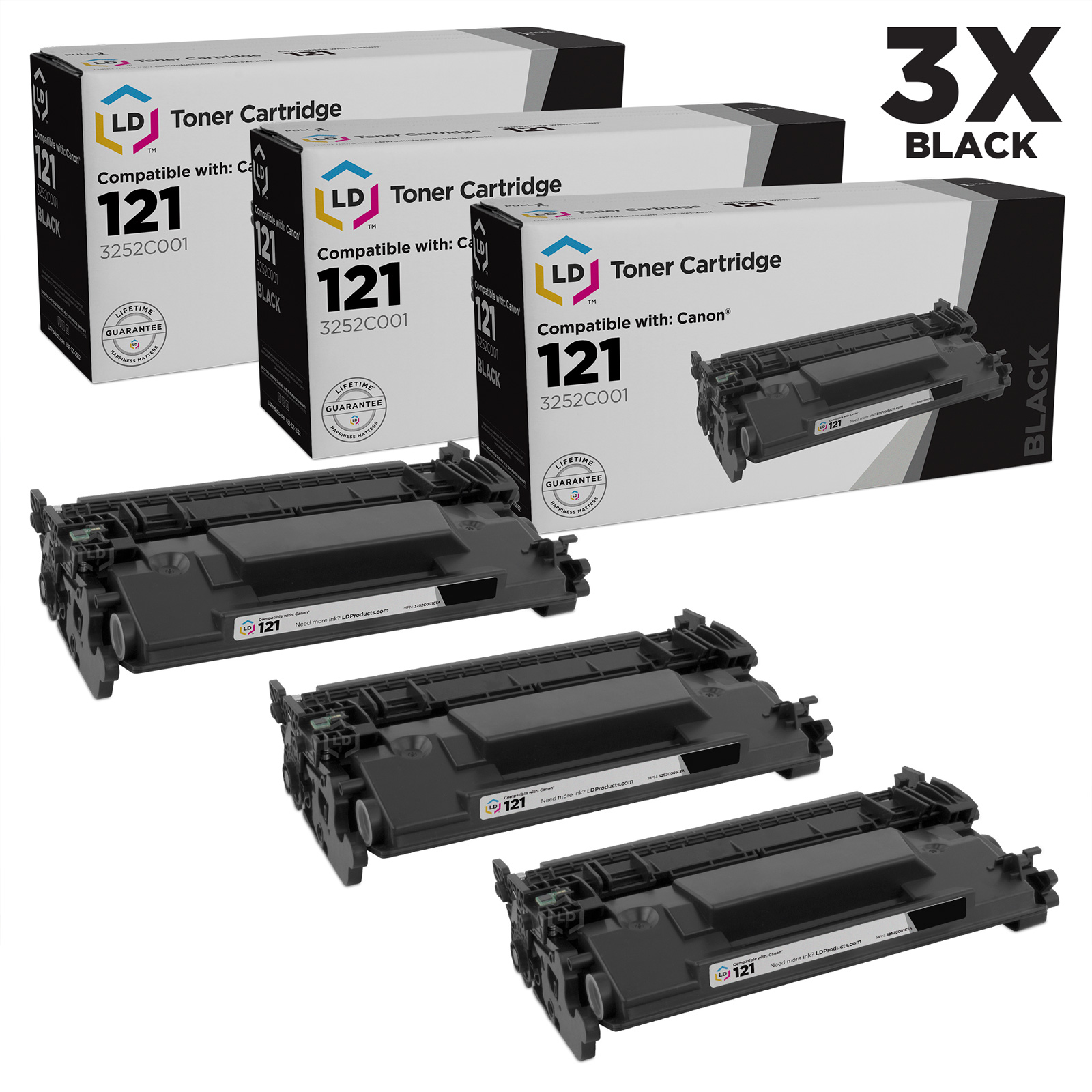 LD Compatible Replacement for Canon 121 / 3252C001 High Capacity Black Toner Cartridges 3-Pack for imageCLASS D1620, D1650 - image 1 of 1