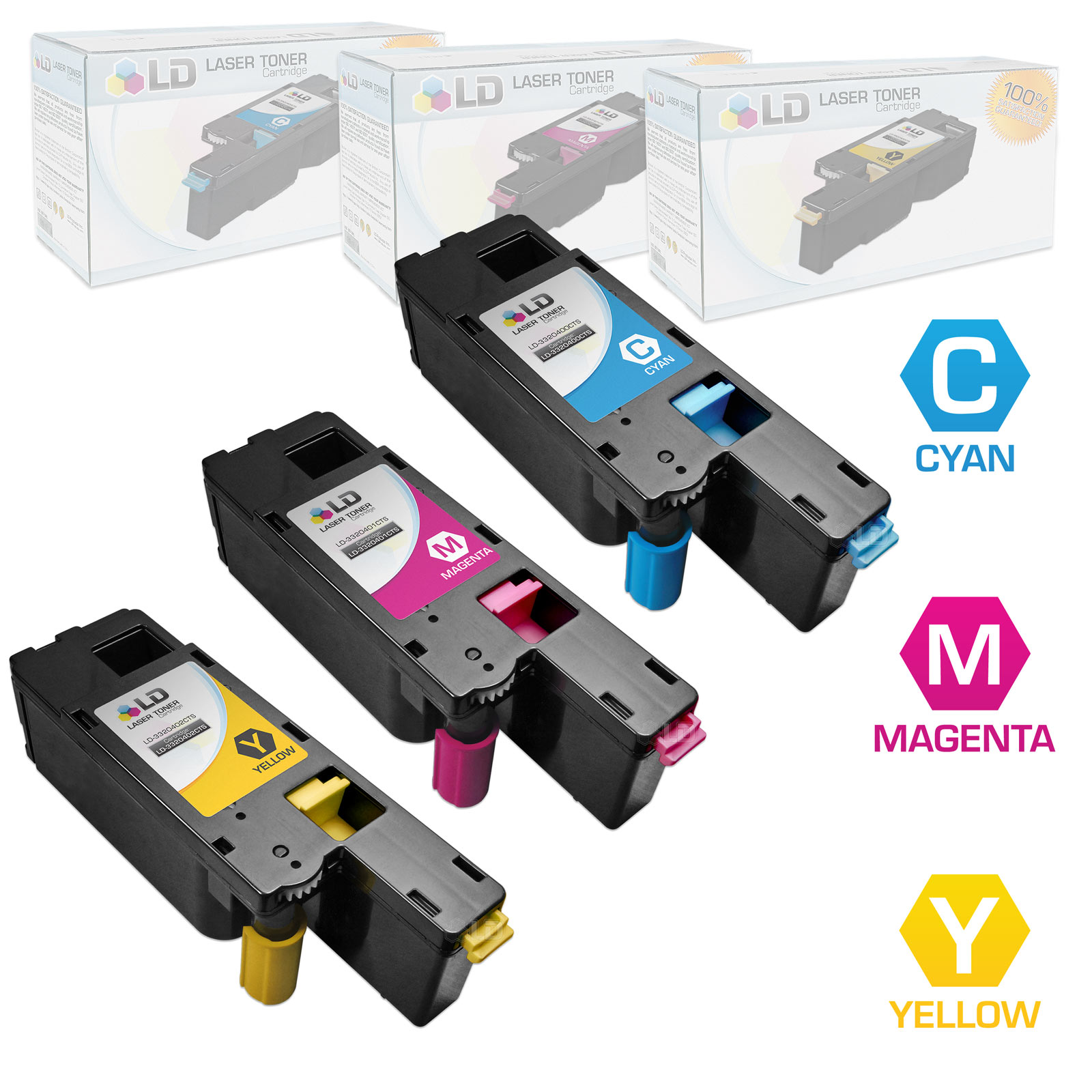 LD Compatible Replacements for Dell Color Laser C1660w Set of 3 Laser Toner Cartridges Includes: 1 332-0400 Cyan, 1 332-0401 Magenta, and 1 332-0402 Yellow - image 1 of 1