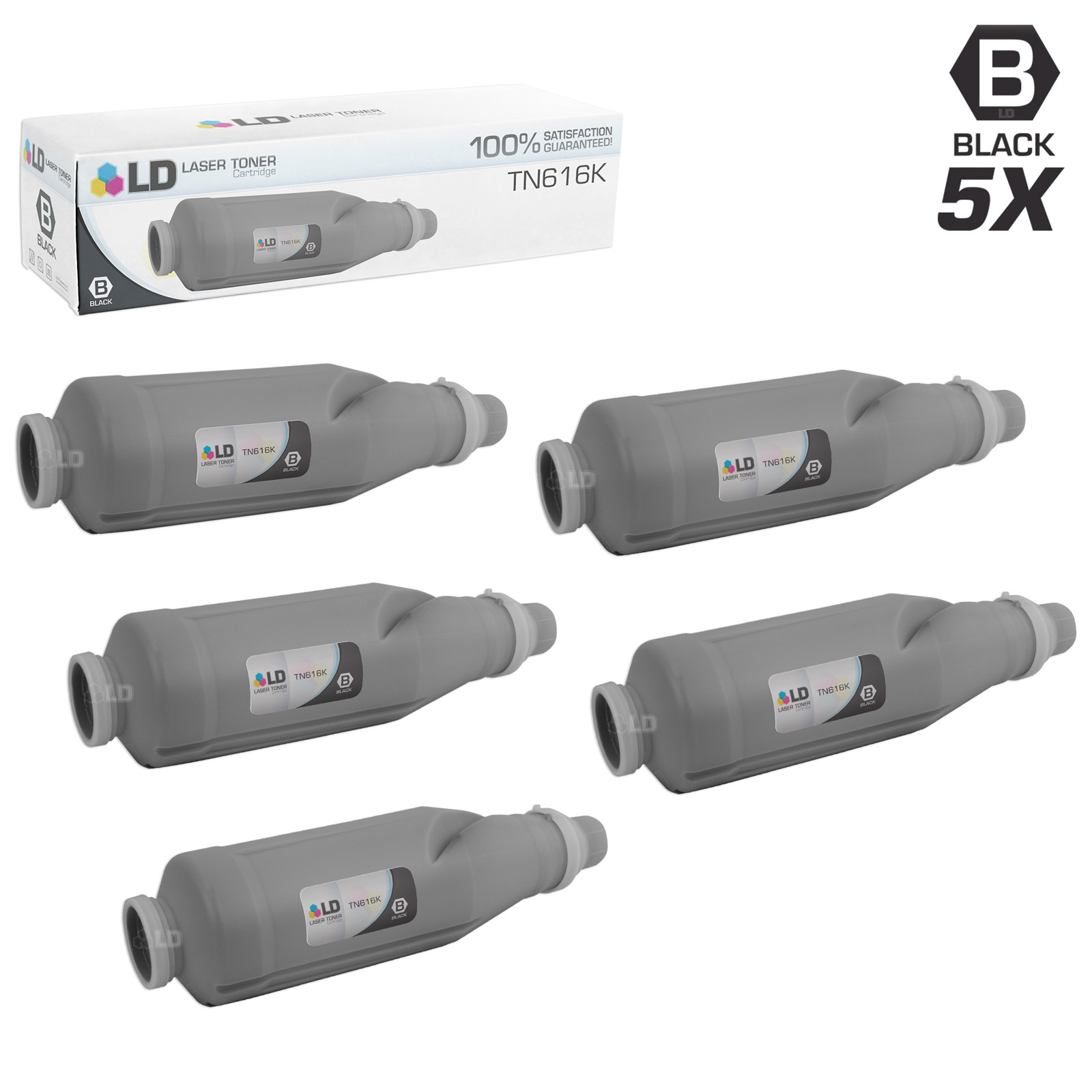 LD Compatible Replacements for Konica-Minolta A1U9130 / TN616K Set of 5 Black Laser Toner Cartridges for use in Konica-Minolta Bizhub PRESS C6000, C7000, and C7000P s - image 1 of 1