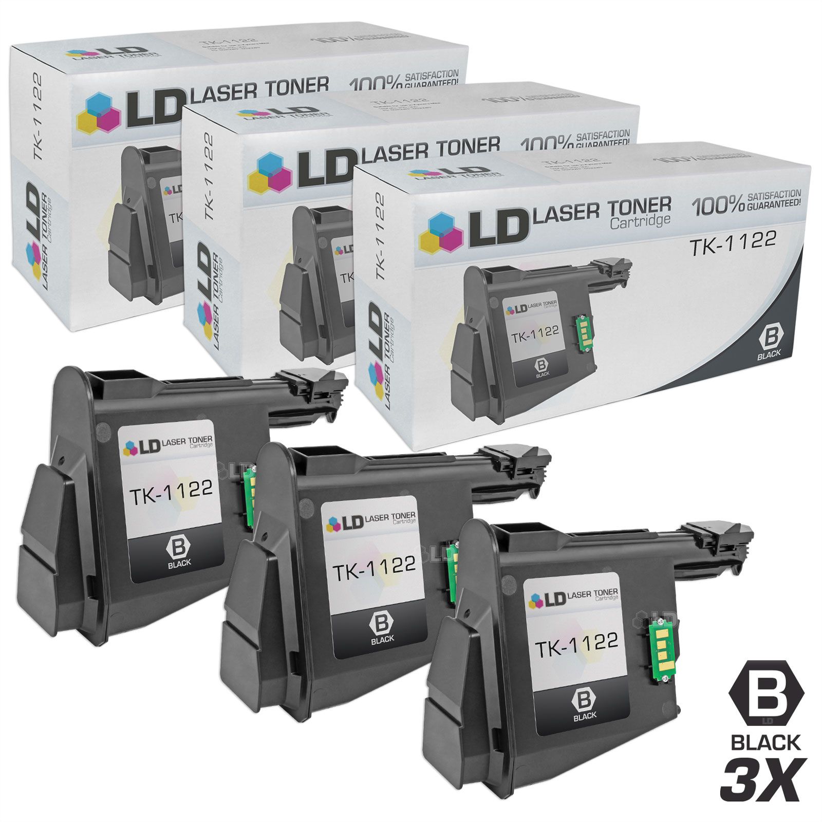 LD Compatible Replacements for Kyocera-Mita 1T02M70UX0 (TK1122) Set of 3 Black Laser Toner Cartridges for use in Kyocera-Mita FS 1025MFP, 1060DN, and 1125MFP s - image 1 of 1