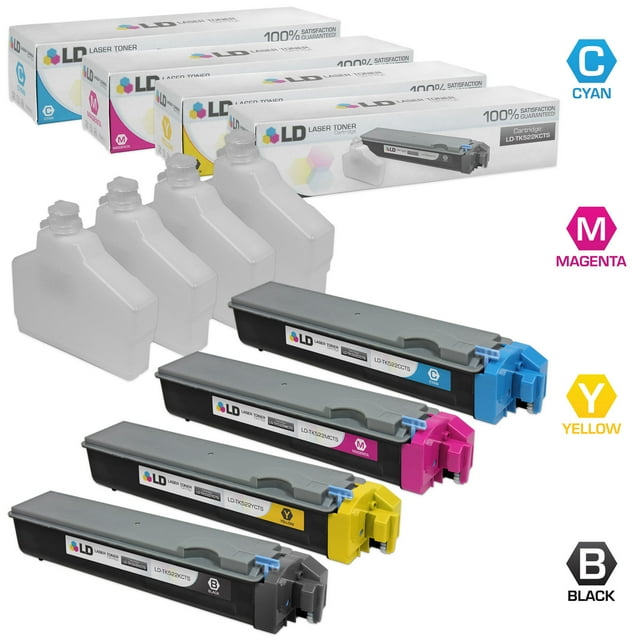 LD Compatible Replacements for Kyocera-Mita 4PK TK-522 Laser Toner Cartridges Includes: 1 TK-522K Black, 1 TK-522C Cyan, 1 TK-522M Magenta, & 1 TK-522Y Yellow for use in Kyocera-Mita FS-C5015N