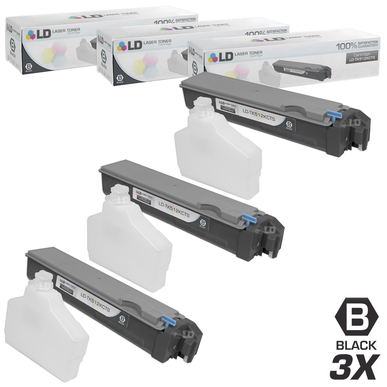 LD Compatible Replacements for Kyocera-Mita TK-512K Set of 3 Black Laser Toner Cartridges for use in Kyocera-Mita FS-C5020N, FS-C5025N, and FS-C5030N s - image 1 of 1