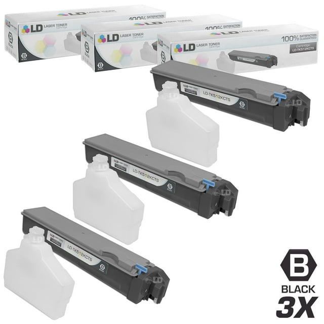 LD Compatible Replacements for Kyocera-Mita TK-512K Set of 3 Black Laser Toner Cartridges for use in Kyocera-Mita FS-C5020N, FS-C5025N, and FS-C5030N s