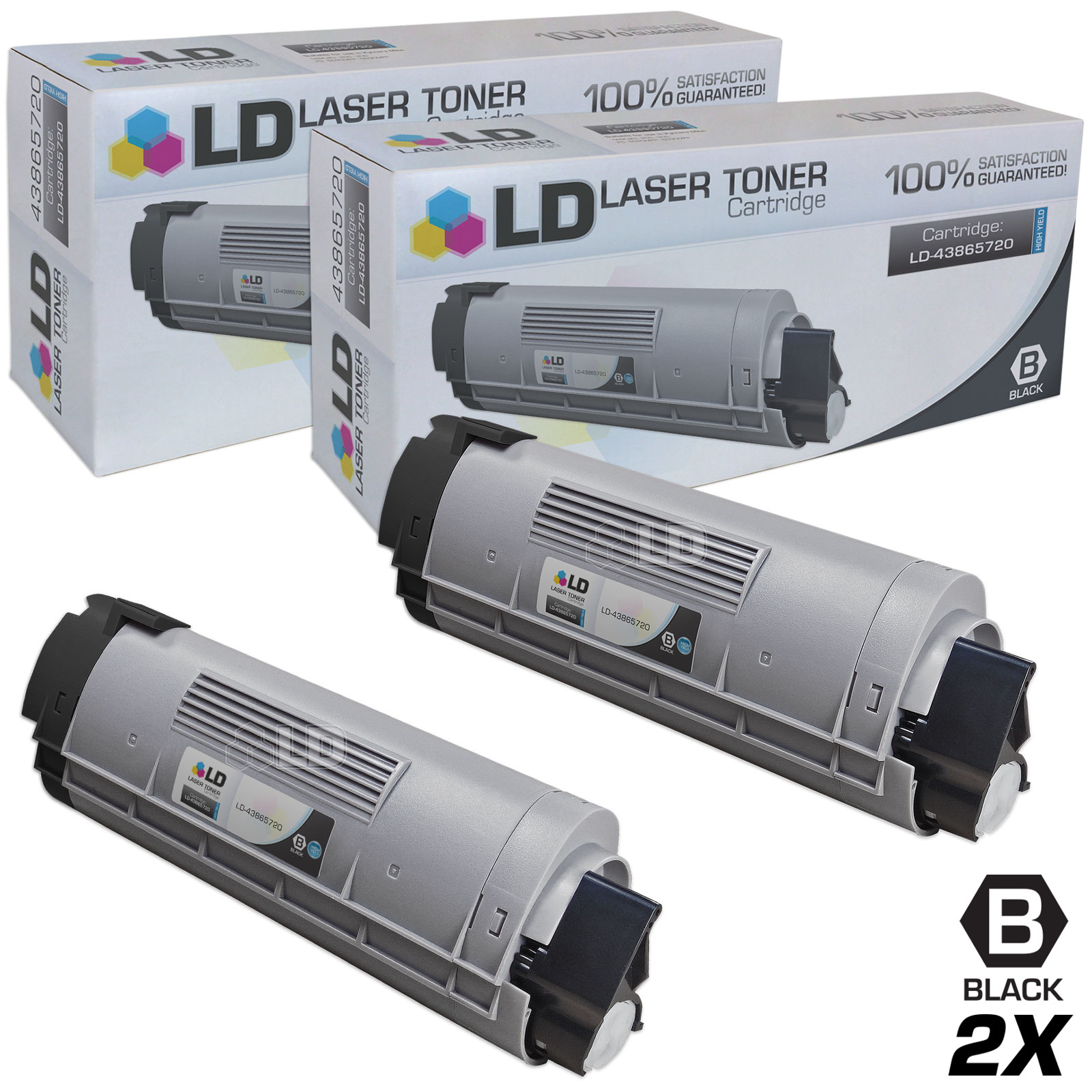LD Compatible Replacements for Okidata 43865720 Set of 2 High Yield Black Laser Toner Cartridges for use in Okidata OKI C6150dn, C6150dtn, C6150hdn, C6150n, and MC560 MFP s - image 1 of 1
