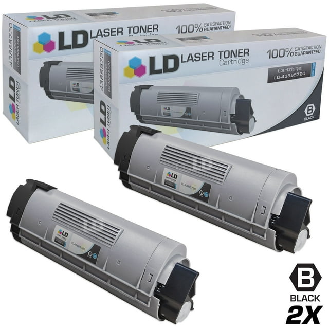 LD Compatible Replacements for Okidata 43865720 Set of 2 High Yield Black Laser Toner Cartridges for use in Okidata OKI C6150dn, C6150dtn, C6150hdn, C6150n, and MC560 MFP s