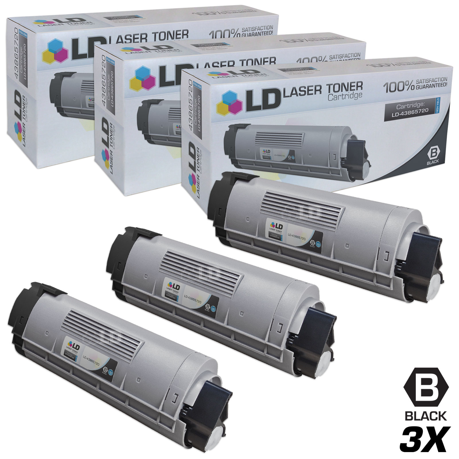 LD Compatible Replacements for Okidata 43865720 Set of 3 High Yield Black Laser Toner Cartridges for use in Okidata OKI C6150dn, C6150dtn, C6150hdn, C6150n, and MC560 MFP s - image 1 of 1