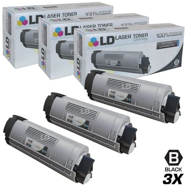 LD Compatible Replacements for Okidata 43865720 Set of 3 High Yield Black Laser Toner Cartridges for use in Okidata OKI C6150dn, C6150dtn, C6150hdn, C6150n, and MC560 MFP s