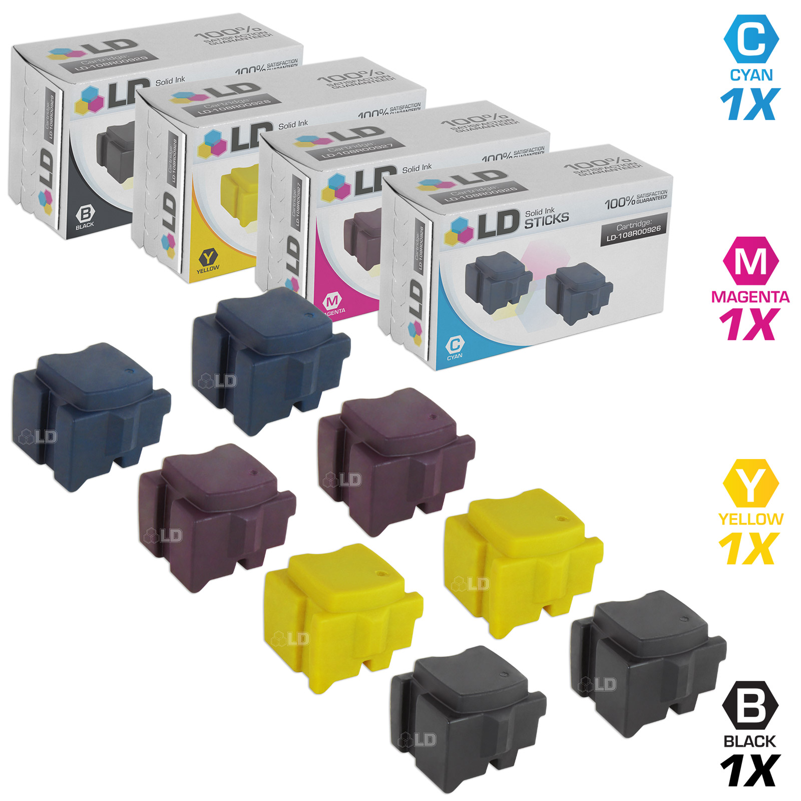 LD Compatible Replacements for Xerox 8PK Sticks Includes:2 108R00929 Black, 2 108R00926 Cyan, 2 108R00927 Magenta, & 2 108R00928 Yellow for use in Xerox ColorQube 8570DN, 8570DT, & 8570N - image 1 of 6