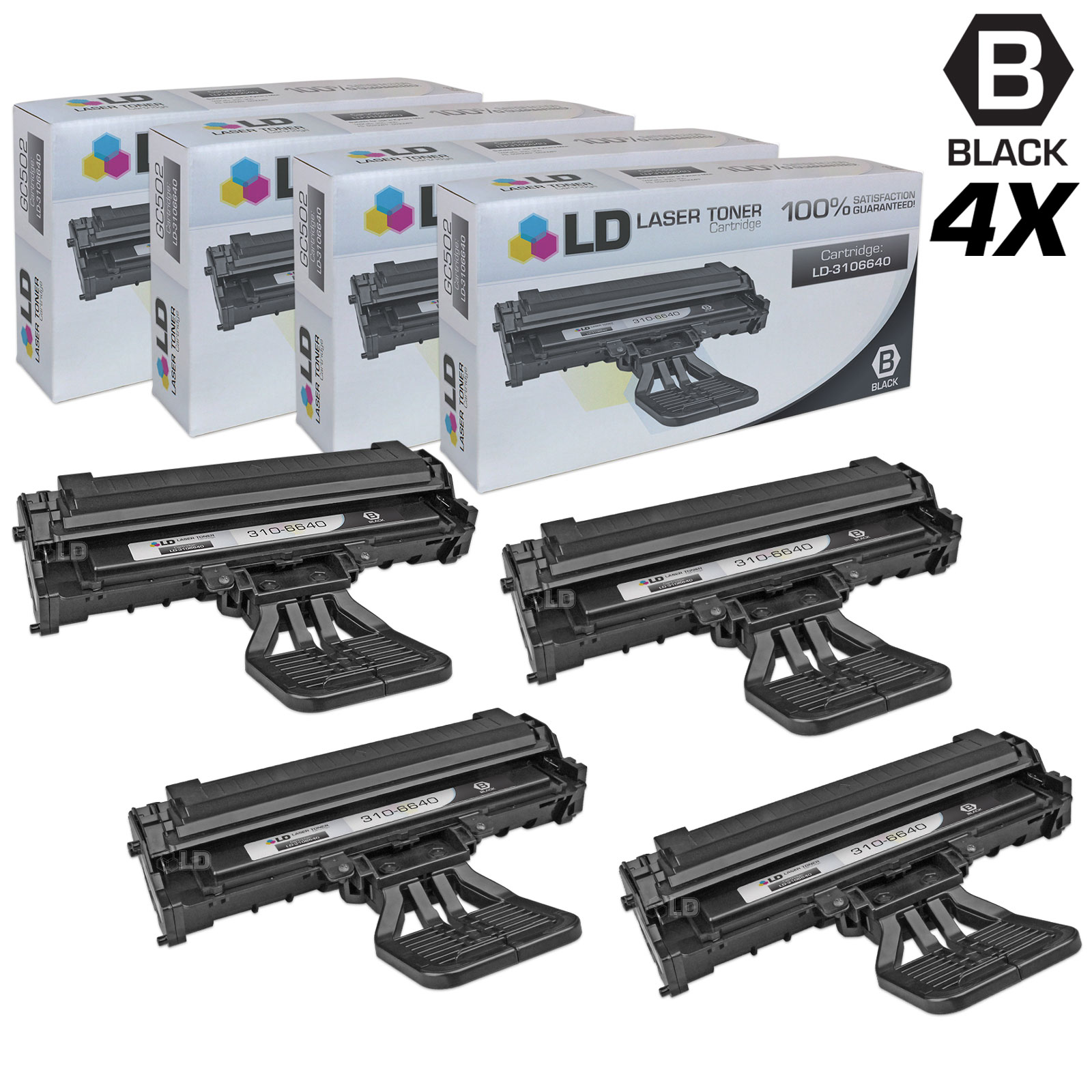 LD Compatible Replacements for Dell 310-6640 (GC502) Set of 4 Black Laser Toner Cartridges for use in Dell Laser 1100, and 1110 s - image 1 of 1