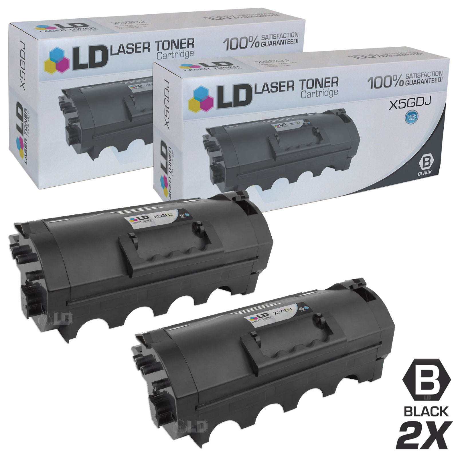 LD Compatible Replacements for Dell 331-9756 (X5GDJ) Set of 2 HY Black Laser Toner Cartridges for use in Dell Laser B5460dn, and B5465dnf s - image 1 of 1