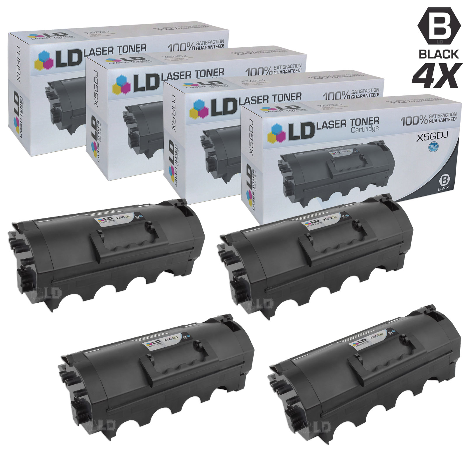 LD Compatible Replacements for Dell 331-9756 (X5GDJ) Set of 4 HY Black Laser Toner Cartridges for use in Dell Laser B5460dn, and B5465dnf s - image 1 of 1