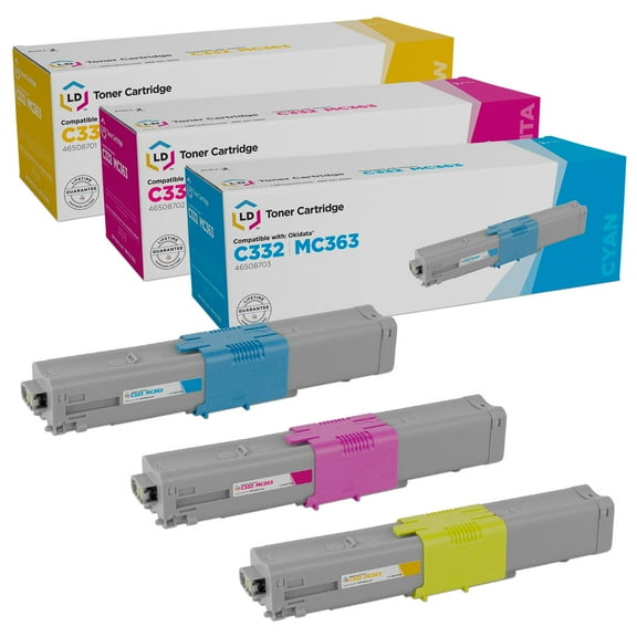LD Products Compatible Replacement Okidata C332dn & MC363dn Toners: Cyan, Magenta, Yellow 3-Pack