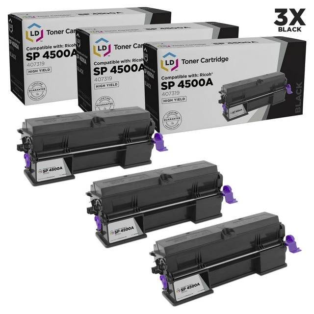 LD Compatible Ricoh 407319 / SP 4500A Set of 3 High Yield Black Toner Cartridges for use in SP 3600DN, SP 3600SF, SP 3610SF, SP 4510DN, SP 4510SF & MP 401SPF (6,000 Page Yield)