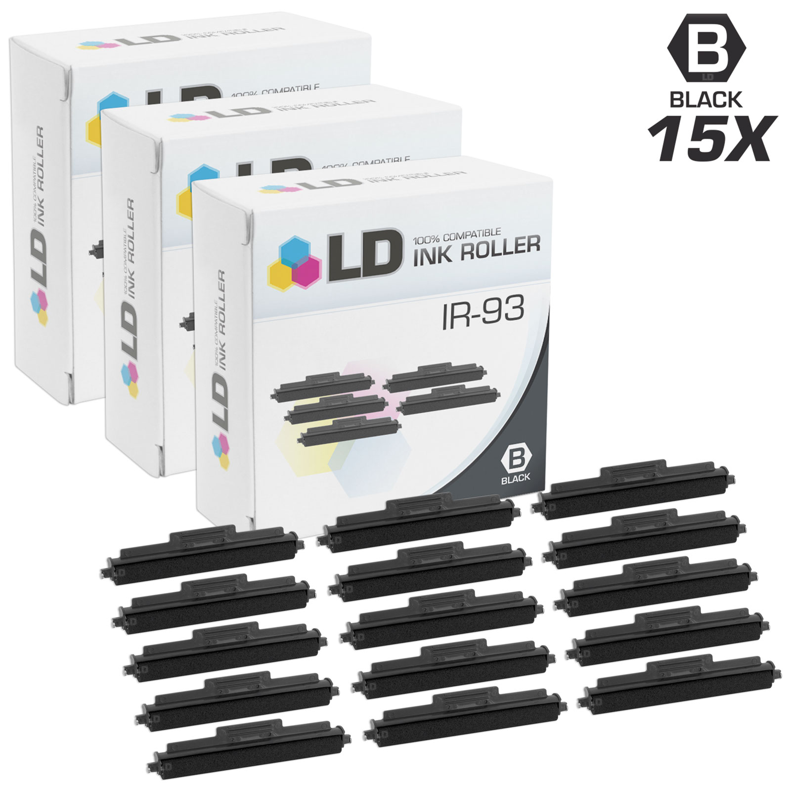 LD Compatible Roller Replacements for Casio IR-93 (Black, 15-Pack) - image 1 of 1
