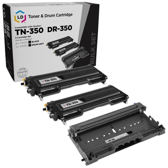 LD Compatible TN350 & DR350 Combo Pack Toner Cartridge & Black unit Includes: 2 Black TN350, 1 Black Unit DR350
