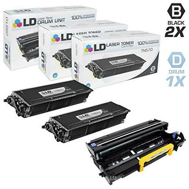 LD Compatible Toner Cartridge & Black Unit Replacements for TN570 High Yield & DR510 (2 Toners, 1 Black, 3-Pack)