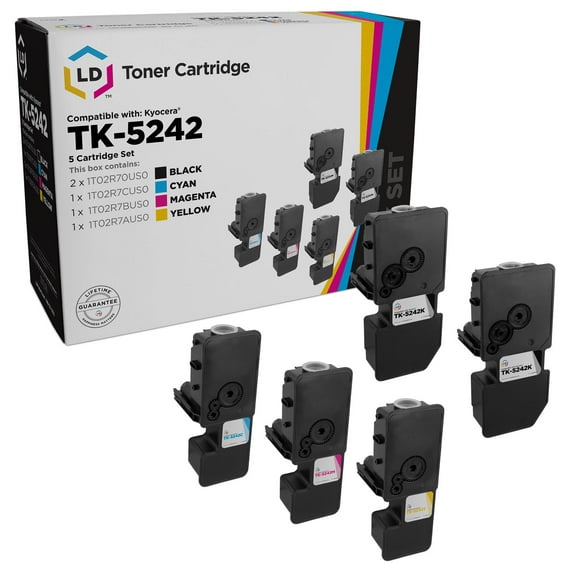 LD Compatible Toner Cartridge Replacement for Kyocera TK-5242 2 Black 1 Cyan 1 Magenta 1 Yellow 5PK
