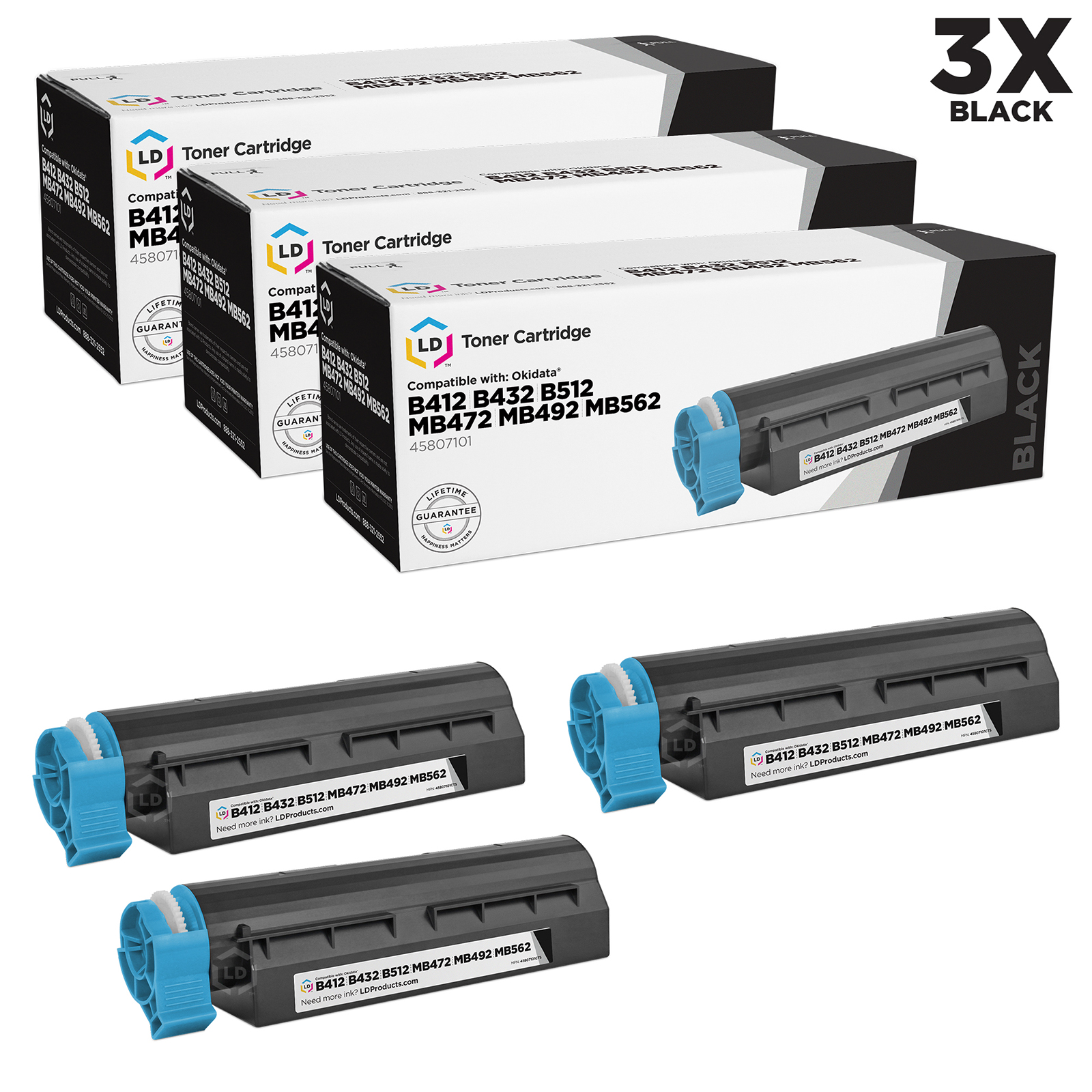 LD Compatible Toner Cartridge Replacement for Okidata 45807101 (Black