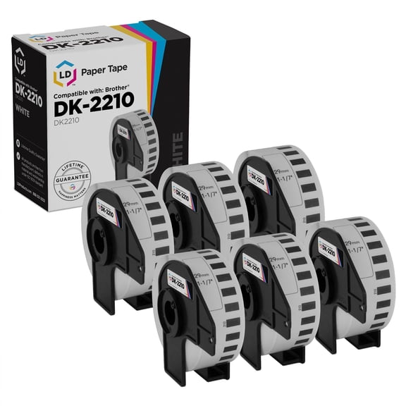LD Products Compatible Replacement Brother DK-2210 6 Rolls of White Label Tape / 1.1 in x 100 ft