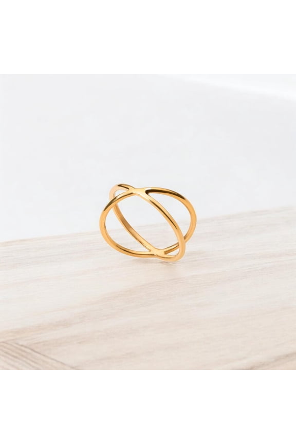 14K Gold Plated Criss Cross Ring for Women - Dainty X Crossover Band - Minimalist Stacking Ring - Elegant Everyday Jewelry Gift