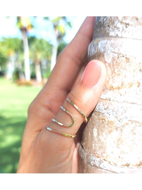 14k gold thumb ring Gold Plated Silver Hammered Minimalist Dainty Finger Band for Everyday Wear Jewelry