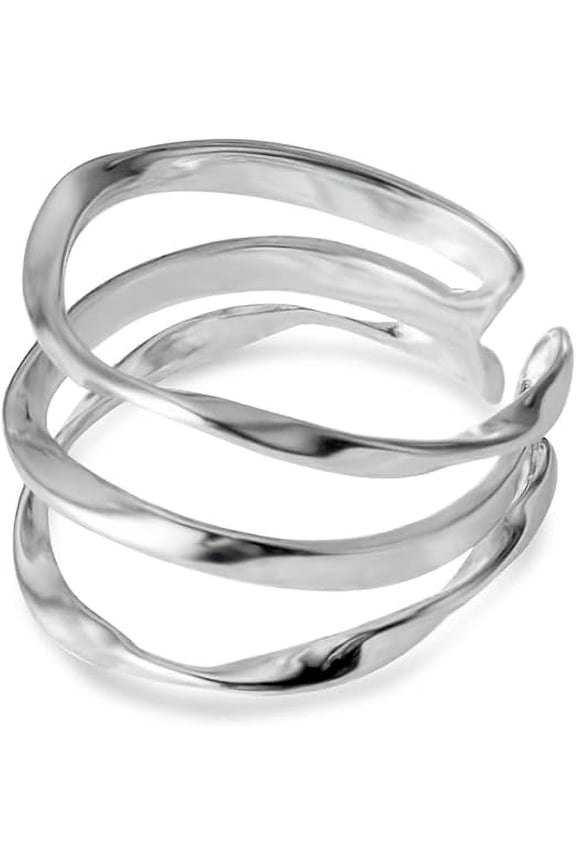 925 Sterling Silver Adjustable Multi-Line Open Ring for Women, Minimalist Thumb & Index Finger Statement Ring, Fashion Silver Jewelry