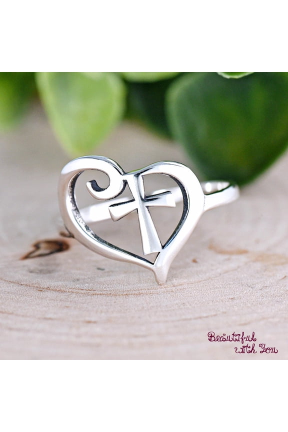925 Sterling Silver Cross in Heart Ring, Christian Promise Ring for Women, Handmade Religious Jewelry Gift, Cross Heart Ring Band