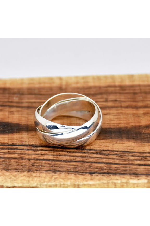925 Sterling Silver Interlocked Ring, Triple Band Ring, Rolling Ring, handmade Ring, Boho Ring, Trinity Ring, Wedding Ring, 6 mm Band Ring