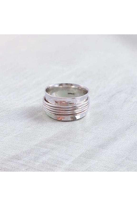 925 Sterling Silver Kinetic Anxiety Spinner Ring – Handmade Rotating Fidget Band for Stress & Worry Relief – Elegant Meditation Ring for Men & Women