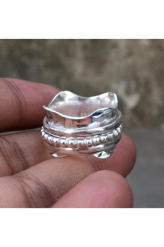 925 Sterling Silver Spinner Ring for Anxiety Relief – Handmade Meditation Fidget Ring for Stress – Mindfulness Jewelry Gift for Women