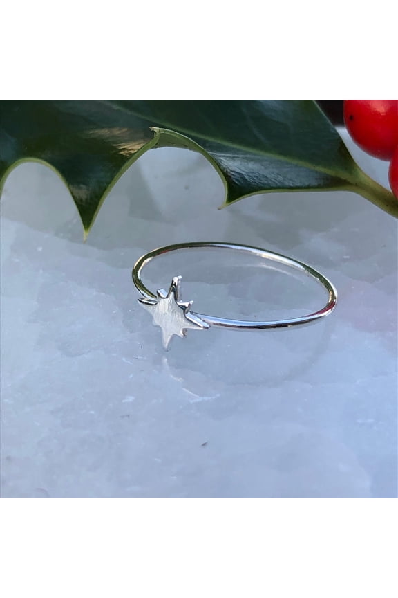 925 Sterling Silver Star Ring – Handmade Christmas Jewelry Gift for Her – Adjustable Celestial Statement Ring for Women