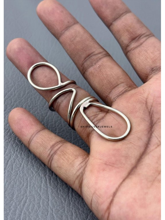 Adjustable Art Deco Ring, Handmade Silver Geometric Statement Ring with Elongated Stepped Detail Finish