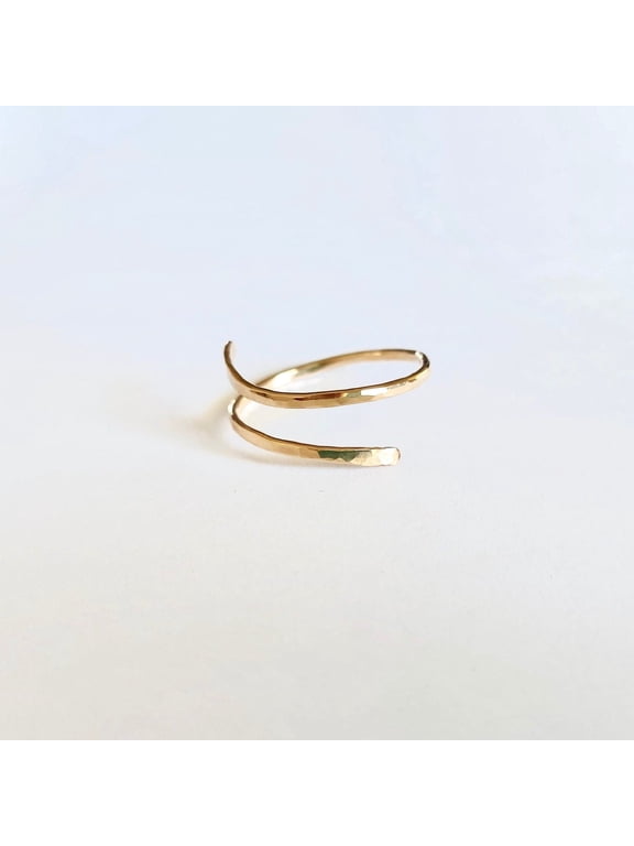 Adjustable Gold Filled Ring, Hammered Open Curvy Band, Minimalist Stackable Thumb Ring For Everyday Wear