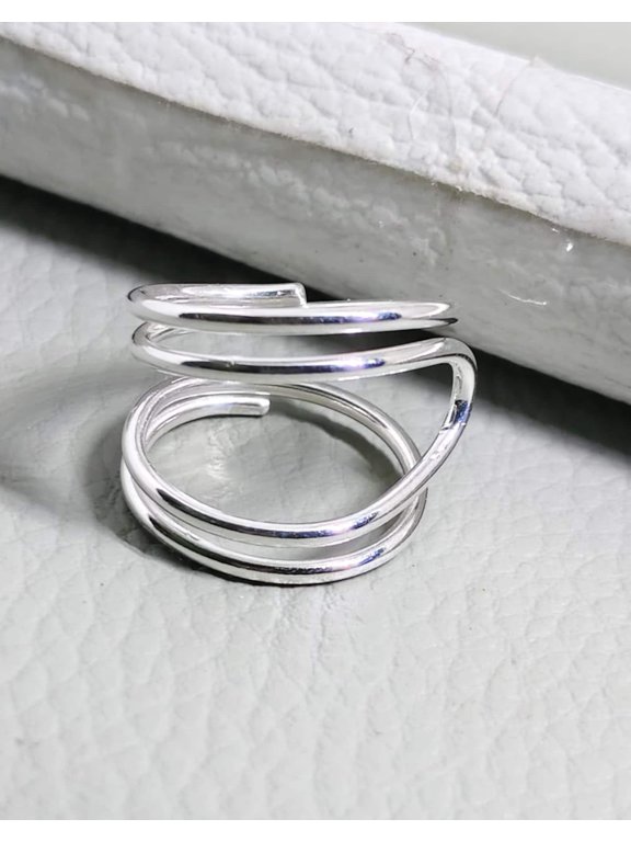 Adjustable Hammered Silver Ring, Recycled Open Band Boho Stackable Minimalist Artisan Statement Jewelry
