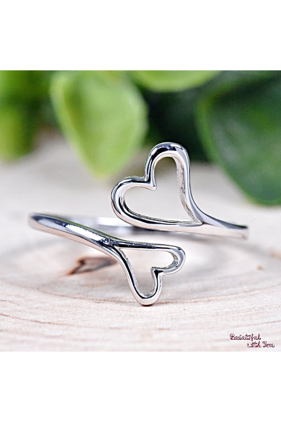 - Adjustable Heart Thumb Ring - Sterling Silver Open End Midi Knuckle Ring, Lightweight Comfortable Jewelry