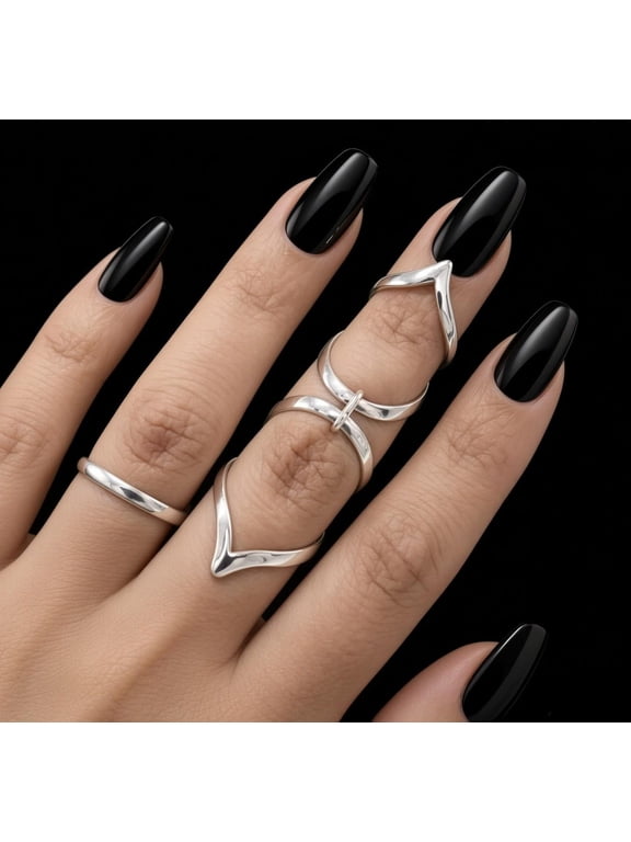 Adjustable Midi Ring Set Silver Chevron Wave Stack Bands, Dainty Boho Stackable Ring Jewelry For Everyday Wear