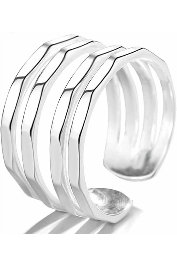 - Designer Jewelry Collection Inspired by Adjustable Silver Ring Multi Line Open Thumb & with Elegant Fashion Styling for Women