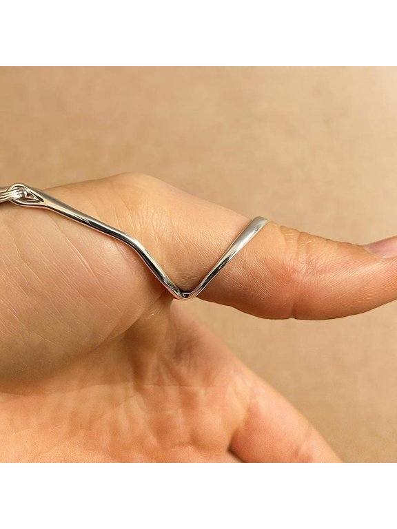 Adjustable Open Silver Ring With Minimalist Smooth Style Finish Set