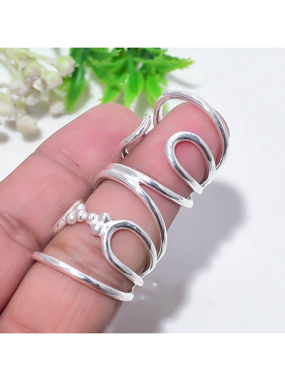 Adjustable Silver Knuckle Ring, Open Band Midi Stackable Delicate Handmade Boho Thin Ring Nickel Free