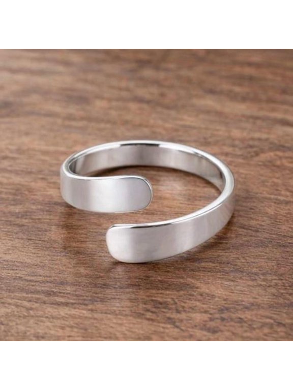 Adjustable Silver Open Ring, Minimalist Dainty Cuff Band, Polished Finish