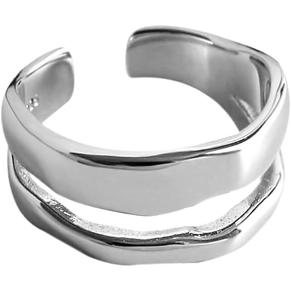 LD DESIGNS - Adjustable Silver Ring 925 Sterling Multi-Line Open Band | Minimalist Stackable Jewelry for Modern Women