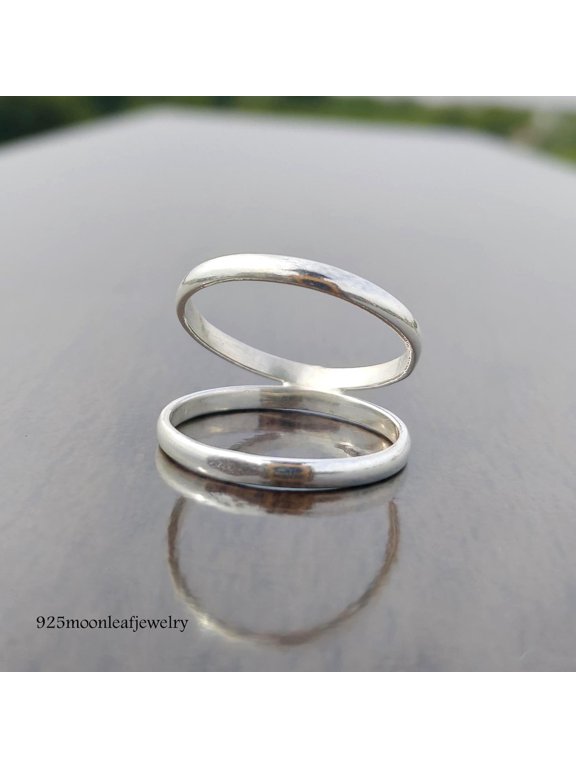 Adjustable Silver Ring Art Deco Open Band Polished Low-Profile Minimalist Geometric Stacking Ring Jewelry